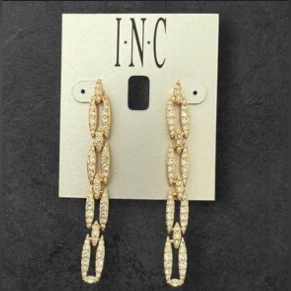 INC International Concepts Gold Tone Crystal chandelier earrings. 1506 - Picture 2 of 3